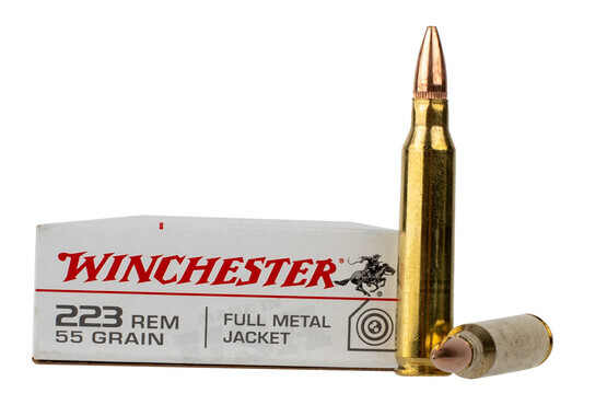Winchester 223 Rem ammo features a 55 grain fmj bullet